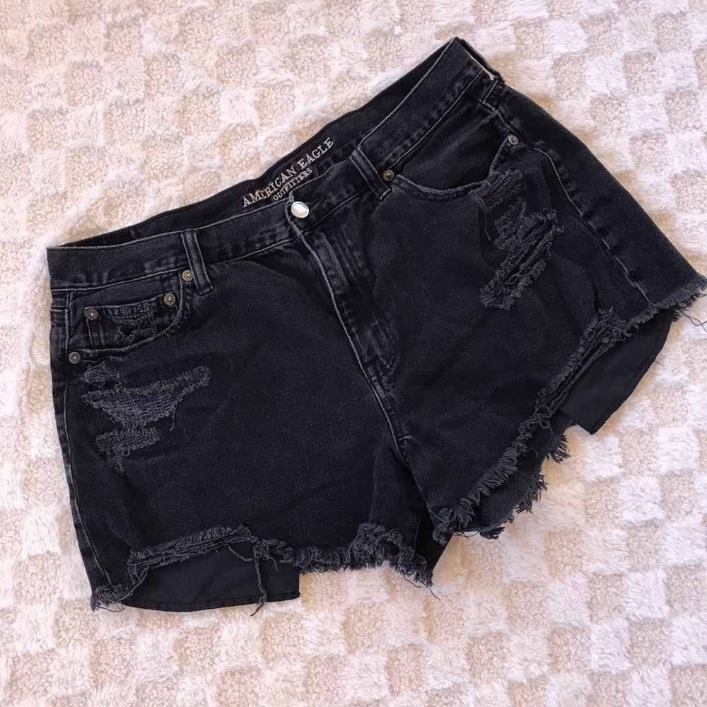 American Eagle Outfitters Black Distressed Denim Shorts